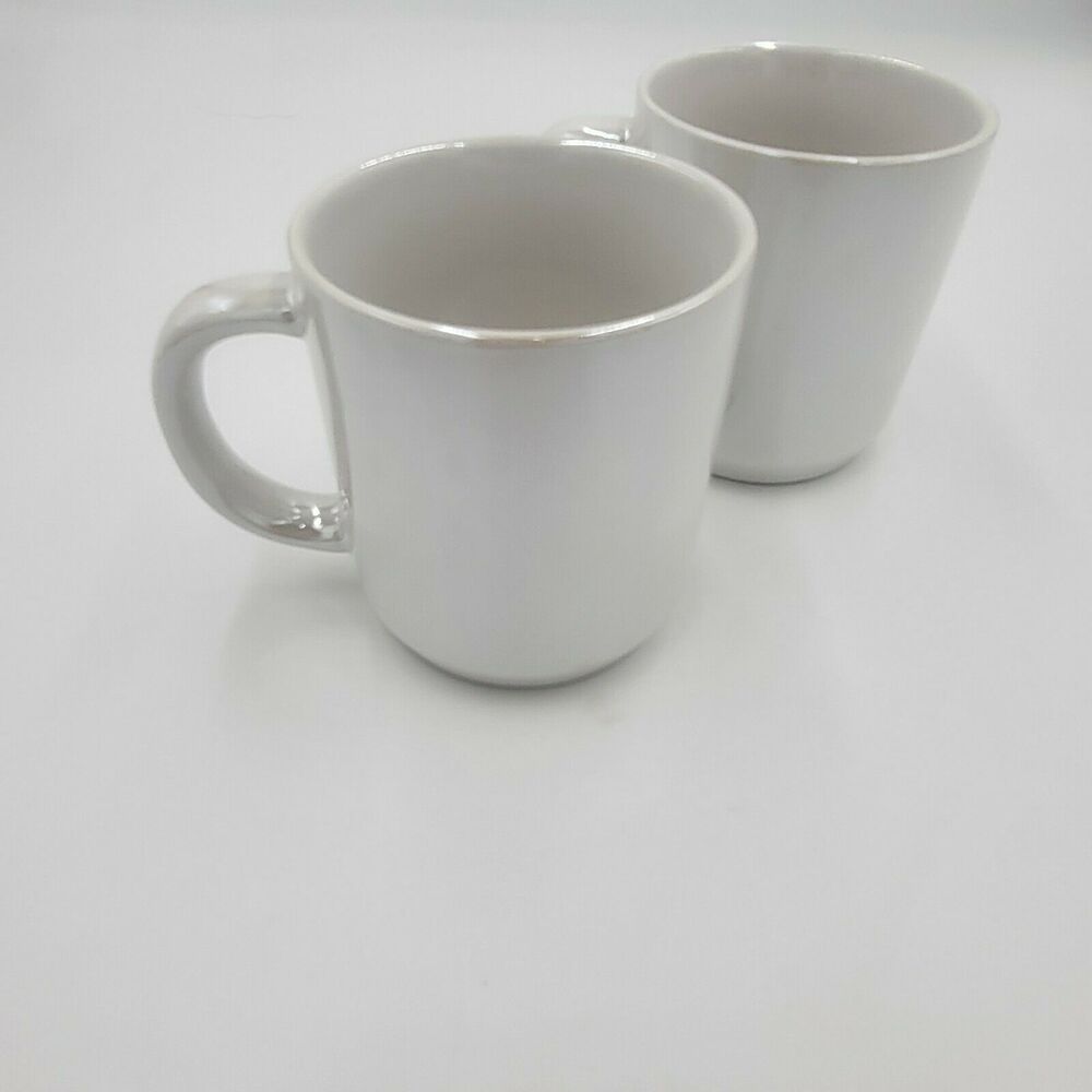 Threshold 2 Iridescent White Coffee Mugs 4x4" Minimalist Clean Girl Contemporary